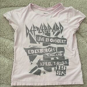 Recycled Karma Pink Short Sleeve Tee with Vintage Concert Graphic Def Leppard